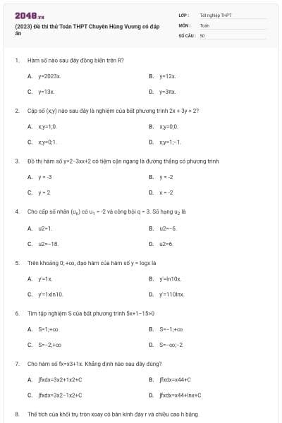 (2023) Đề thi thử Toán THPT Chuyên Hùng Vương có đáp án