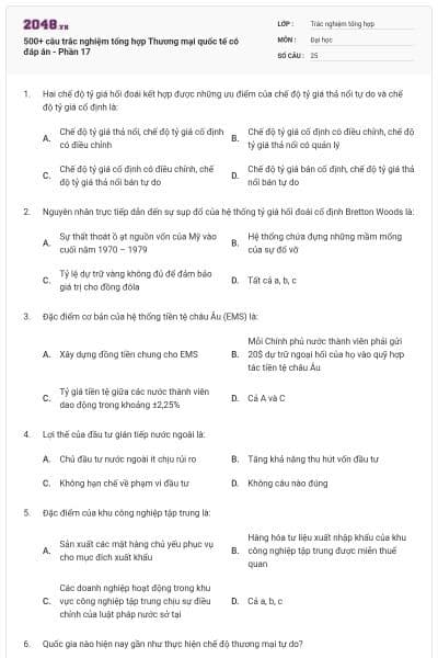 500+ câu trắc nghiệm tổng hợp Thương mại quốc tế có đáp án - Phần 17
