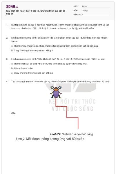 Giải SGK Tin học 4 KNTT Bài 16. Chương trình của em có đáp án