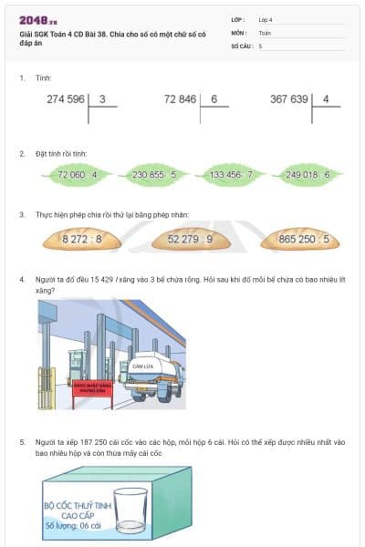 Giải SGK Toán 4 CD Bài 38. Chia cho số có một chữ số có đáp án