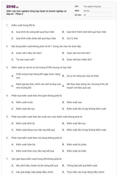 300+ câu trắc nghiệm tổng hợp Quản trị doanh nghiệp có đáp án - Phần 6