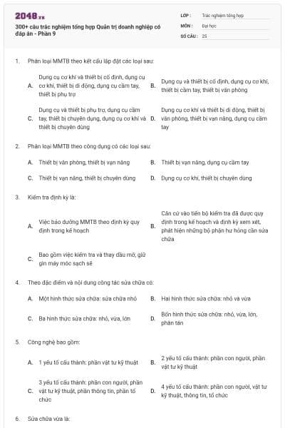 300+ câu trắc nghiệm tổng hợp Quản trị doanh nghiệp có đáp án - Phần 9