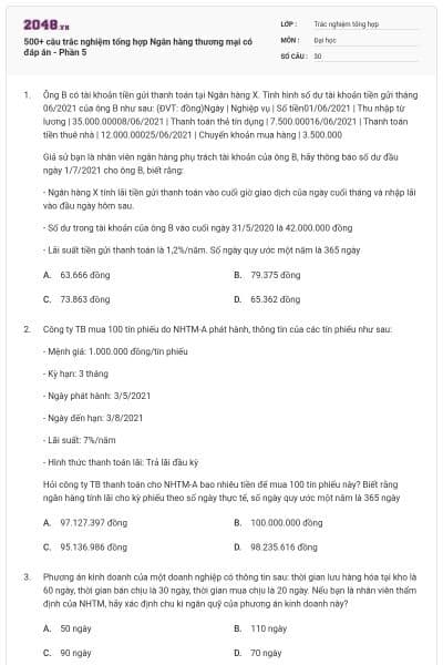 500+ câu trắc nghiệm tổng hợp Ngân hàng thương mại có đáp án - Phần 5