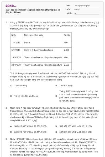 500+ câu trắc nghiệm tổng hợp Ngân hàng thương mại có đáp án - Phần 6