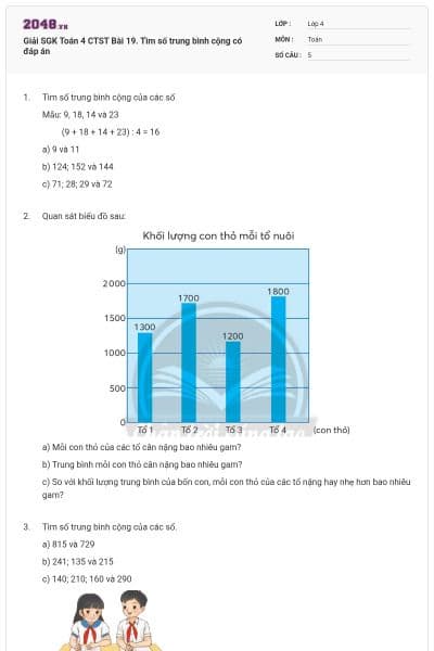 Giải SGK Toán 4 CTST Bài 19. Tìm số trung bình cộng có đáp án