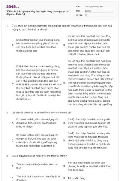 500+ câu trắc nghiệm tổng hợp Ngân hàng thương mại có đáp án - Phần 14