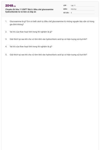 Chuyên đề Hóa 11 KNTT Bài 6: Điều chế glucosamine hydrochloride từ vỏ tôm có đáp án