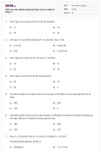 500+ câu trắc nghiệm tổng hợp Toán rời rạc có đáp án - Phần 4