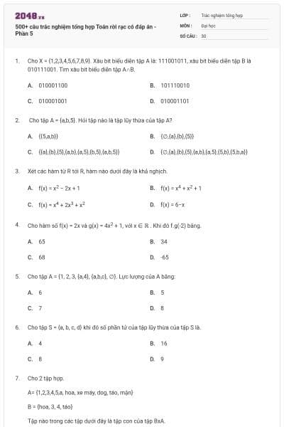 500+ câu trắc nghiệm tổng hợp Toán rời rạc có đáp án - Phần 5