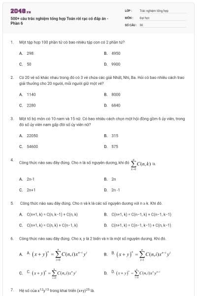 500+ câu trắc nghiệm tổng hợp Toán rời rạc có đáp án - Phần 6