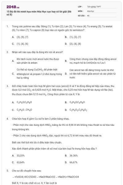 15 Bộ đề thi minh họa môn Hóa Học cực hay có lời giải (Đề số 8)