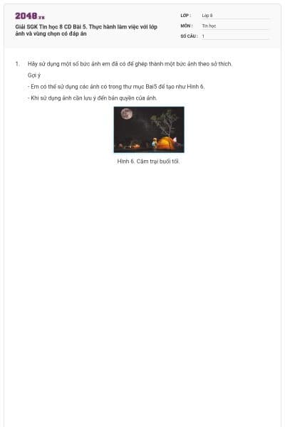 Giải SGK Tin học 8 CD Bài 5. Thực hành làm việc với lớp ảnh và vùng chọn có đáp án