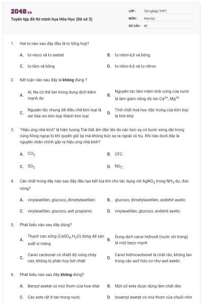 Tuyển tập đề thi minh họa Hóa Học (Đề số 3)