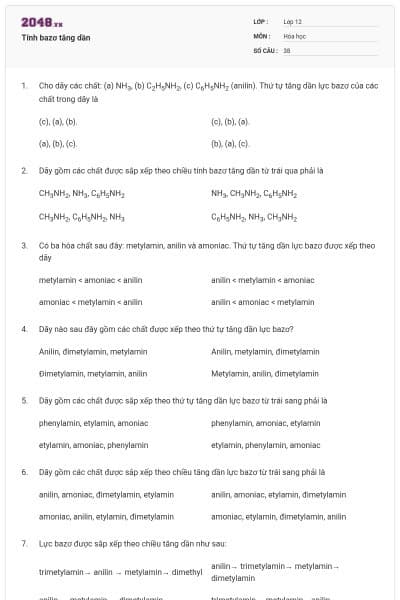 Tính bazơ tăng dần