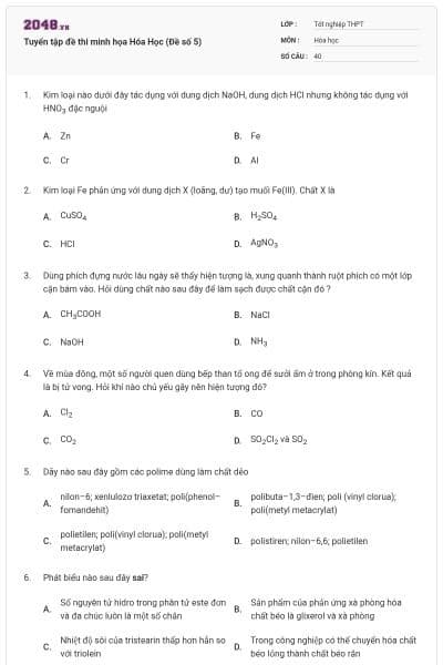 Tuyển tập đề thi minh họa Hóa Học (Đề số 5)