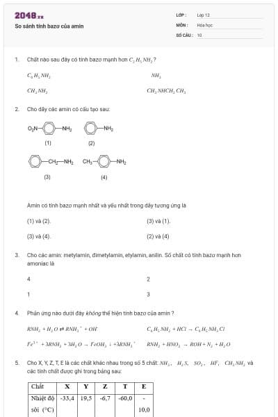 So sánh tính bazơ của amin