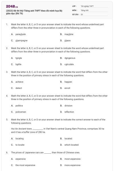 (2023) Đề thi thử Tiếng anh THPT theo đề minh họa Bộ giáo dục (Đề 76)
