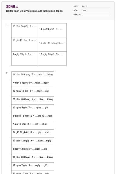 Bài tập Toán lớp 5 Phép chia số đo thời gian có đáp án