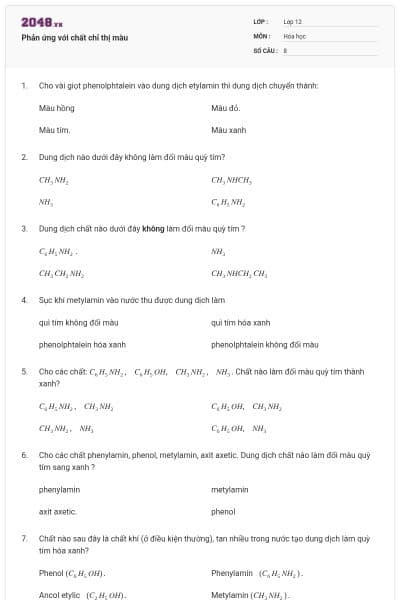 Phản ứng với chất chỉ thị màu