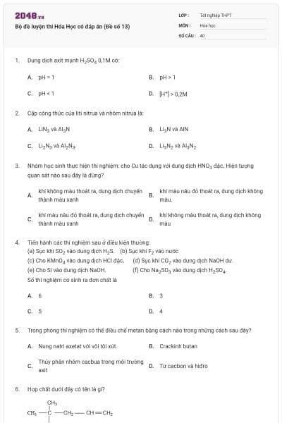 Bộ đề luyện thi Hóa Học có đáp án (Đề số 13)