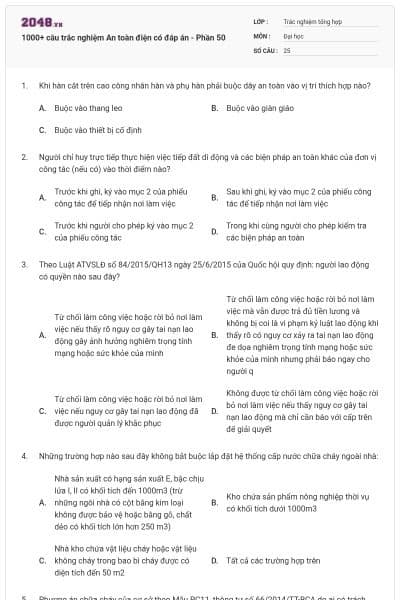 1000+ câu trắc nghiệm An toàn điện có đáp án - Phần 50