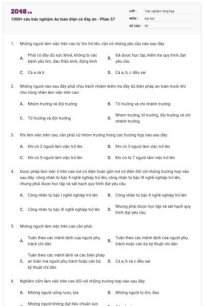 1000+ câu trắc nghiệm An toàn điện có đáp án - Phần 57