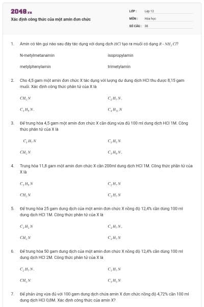 Xác định công thức của một amin đơn chức