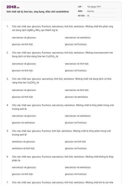 tính chất vật lý, hóa học, ứng dụng, điều chế cacbohiđrat