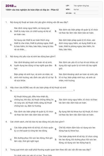 1000+ câu trắc nghiệm An toàn điện có đáp án - Phần 62