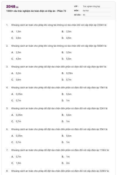 1000+ câu trắc nghiệm An toàn điện có đáp án - Phần 73
