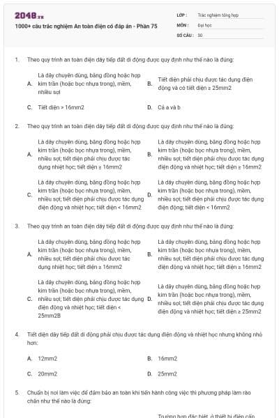 1000+ câu trắc nghiệm An toàn điện có đáp án - Phần 75