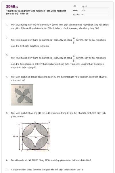 10000 câu trắc nghiệm tổng hợp môn Toán 2025 mới nhất (có đáp án) - Phần 38