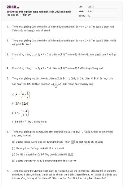 10000 câu trắc nghiệm tổng hợp môn Toán 2025 mới nhất (có đáp án) - Phần 39