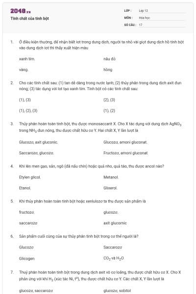 Tính chất của tinh bột