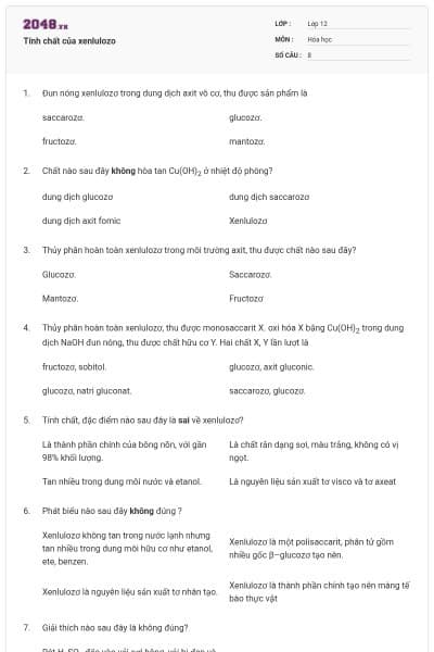 Tính chất của xenlulozo