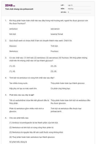 Tính chất chung của polisaccarit