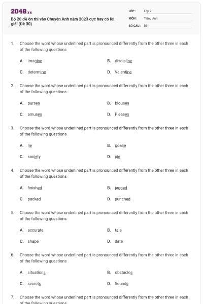 Bộ 20 đề ôn thi vào Chuyên Anh năm 2023 cực hay có lời giải (Đề 30)