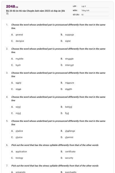 Bộ 20 đề ôn thi vào Chuyên Anh năm 2023 có đáp án (Đề 7)
