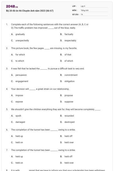 Bộ 20 đề ôn thi Chuyên Anh năm 2023 (Đề 67)