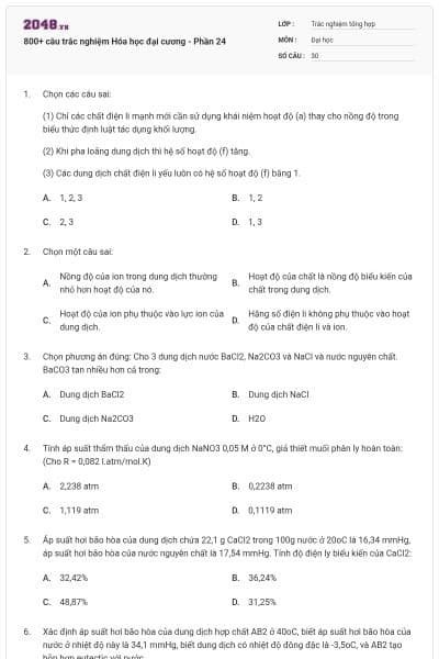 800+ câu trắc nghiệm Hóa học đại cương - Phần 24