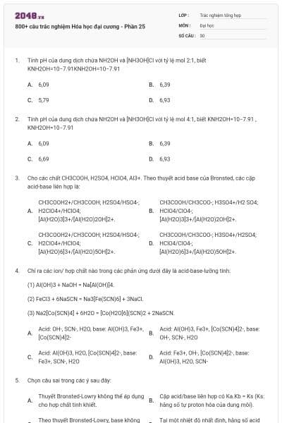 800+ câu trắc nghiệm Hóa học đại cương - Phần 25