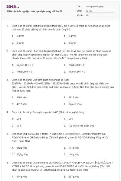 800+ câu trắc nghiệm Hóa học đại cương - Phần 28
