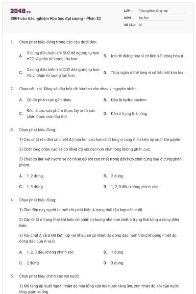 800+ câu trắc nghiệm Hóa học đại cương - Phần 32