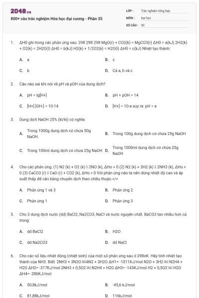 800+ câu trắc nghiệm Hóa học đại cương - Phần 35