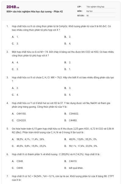 800+ câu trắc nghiệm Hóa học đại cương - Phần 42