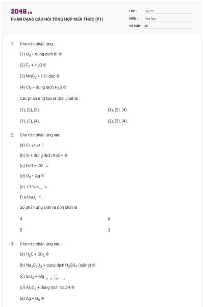 PHÂN DẠNG CÂU HỎI TỔNG HỢP KIẾN THỨC (P1)