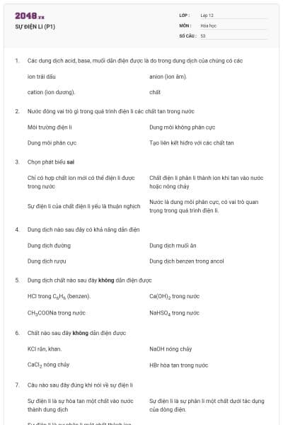 SỰ ĐIỆN LI (P1)