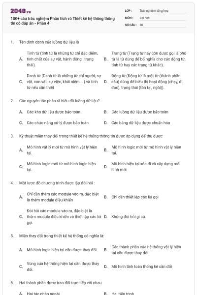 100+ câu trắc nghiệm Phân tích và Thiết kế hệ thống thông tin có đáp án - Phần 4