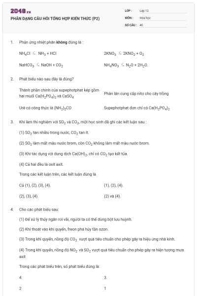 PHÂN DẠNG CÂU HỎI TỔNG HỢP KIẾN THỨC (P2)