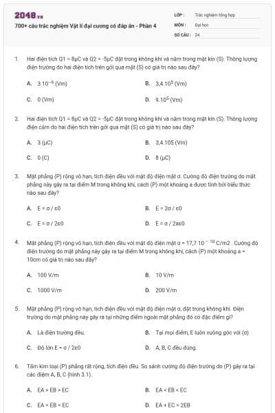700+ câu trắc nghiệm Vật lí đại cương có đáp án - Phần 4